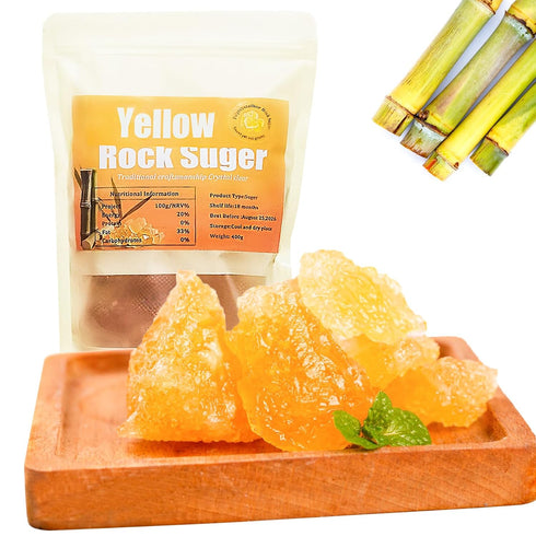 Generic Yellow Rock Sugar 14oz/400g,100% Natural Organic Clear Brown Crystal Rock Candy Made