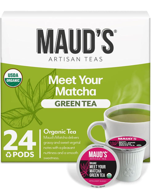 Maud's Organic Matcha Green Tea Pods, 24 ct, Recyclable Single Serve Tea Pods Compatible with Keurig K Cups