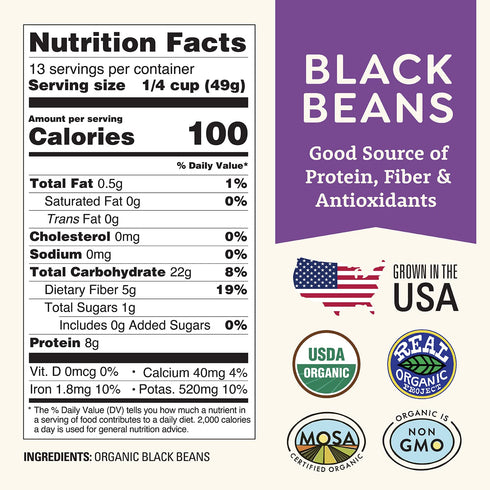 1 lb, Organic Dried Black Beans Unsalted, Low-Sodium, Non-GMO, Farmed From Regenerative Soil, Tested Clean Certified