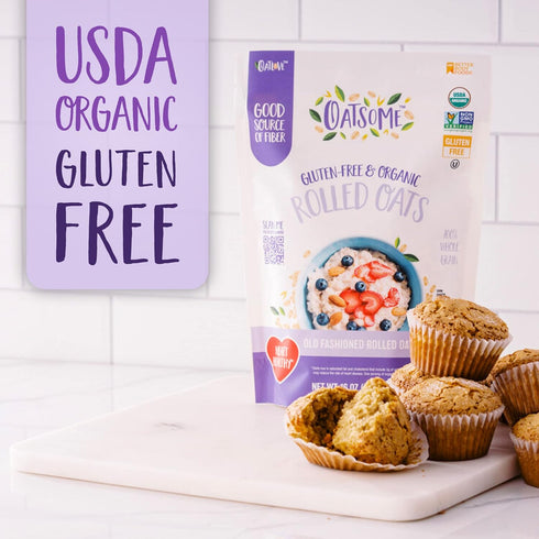 1lb Oatsome Organic Rolled Oats, Bag Gluten-Free, Whole Grain Oats for Oatmeal, Baking, & Granola