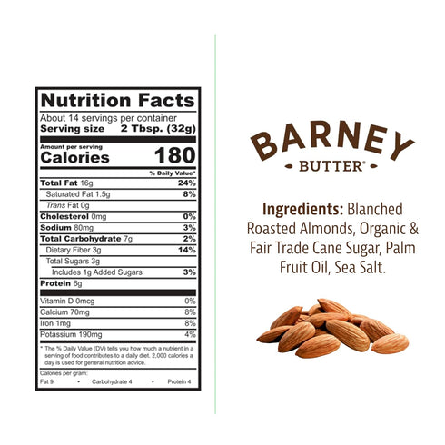 16 (Pack 2) Barney Butter Almond Butter, Crunchy, Ounce Jar, Skin-Free Almonds, No Stir, Non-GMO, Gluten Free, Keto