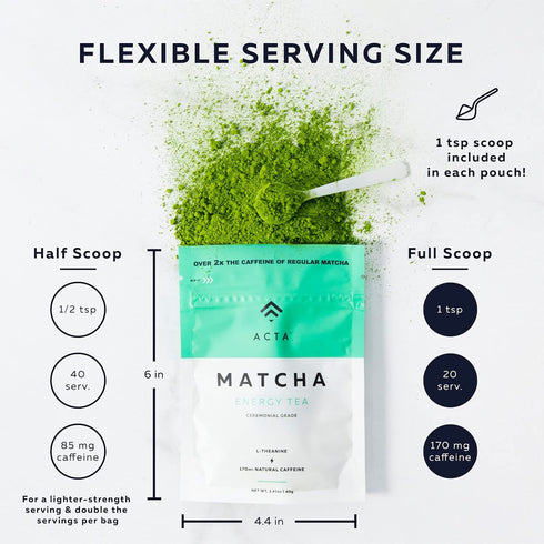 ACTA 40g, (170mg) Matcha Energy Tea High Caffeine Blend for Increased Focus & Clarity, Perfect Coffee Alternative Made