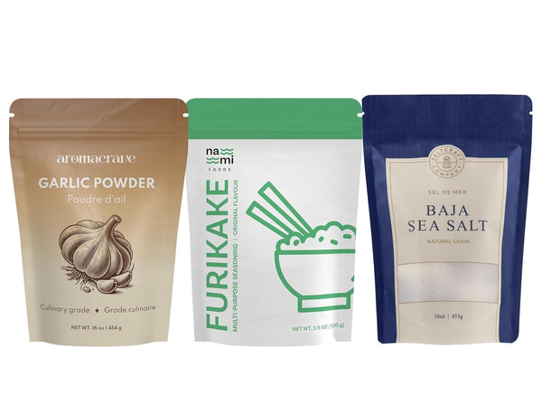 Saltcraft Baja Sea Salt + Nami Foods Furikake Original + AromaCrave Garlic
