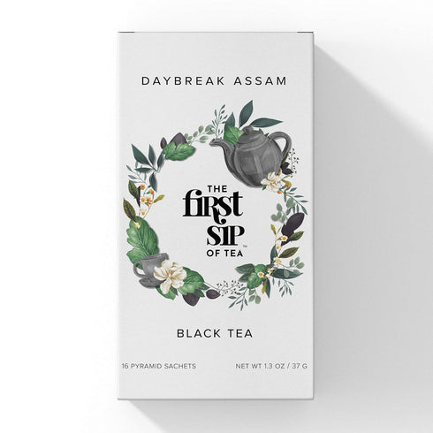 Daybreak Assam Black Tea, Pyramid Tea Bag Sachets, High Caffeine, Strong Morning Tea, 16 Cups