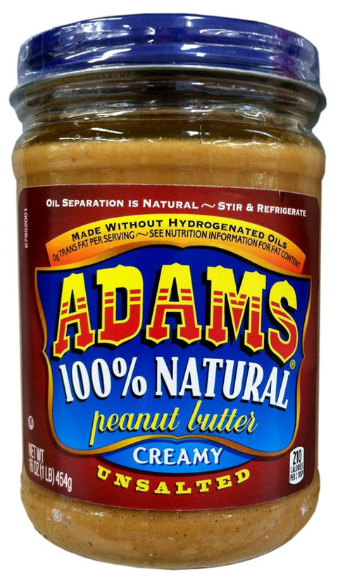ADAMS 100% Natural CREAMY UNSALTED Peanut Butter 16oz (3 Pack)