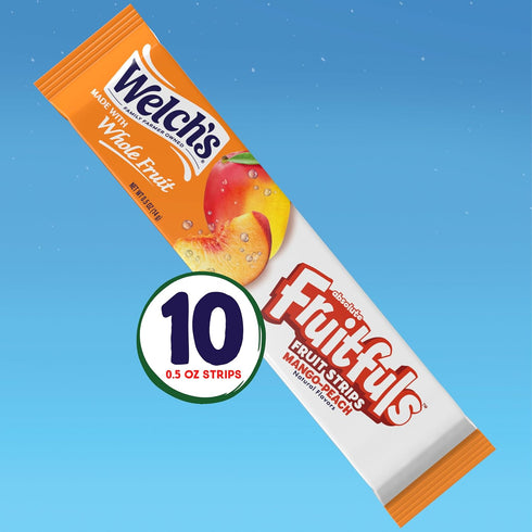 0.5oz (Pack 10) Welch's Absolute Fruitfuls Fruit Strips, Tasty Dried Fruit Snacks for School Lunches, Mango Peach