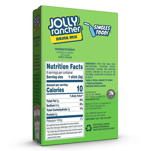 6 (Pack 8) Jolly Rancher Watermelon Singles To Go Drink Mix, CT