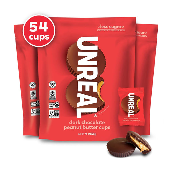 UNREAL Dark Chocolate Peanut Butter Cups (3 Value Size Bags) | Vegan,