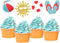 24Pcs Glitter Summer Beach Cupcake Toppers, Pool Party Picks for Hawaiian Theme Birthday Decorations