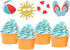 24Pcs Glitter Summer Beach Cupcake Toppers, Pool Party Picks for Hawaiian Theme Birthday Decorations