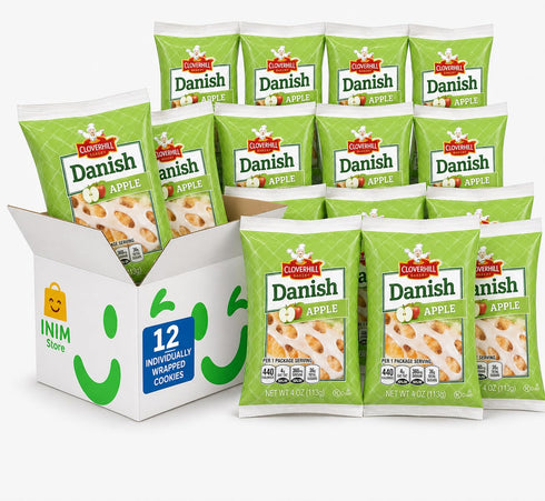 INIM Store Cloverhill Apple Danish Snack Cakes 12 Pack, 4 oz, Individually Wrapped Snacks