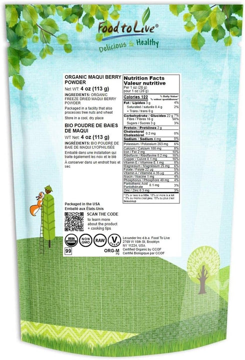 Food to Live Organic Maqui Berry Powder, 4 Ounces, Non-GMO, Raw, 100% Pure, Vegan Superfood