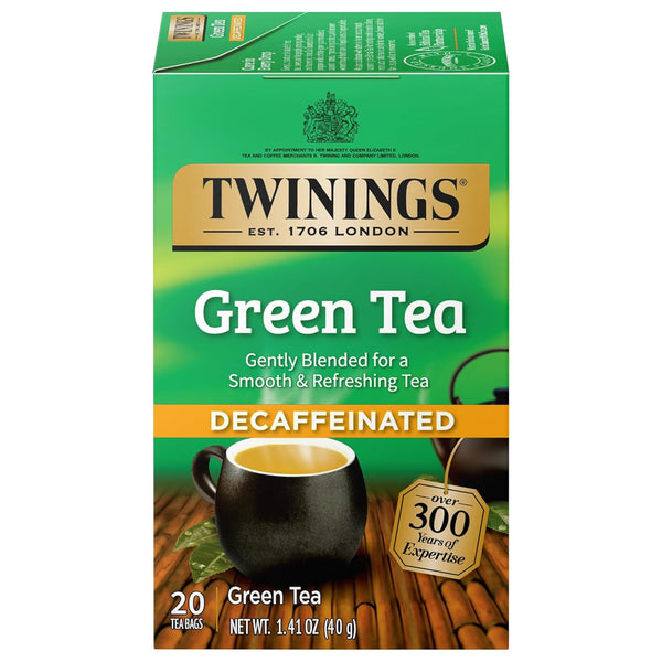 Twinings Decaffeinated Green Tea, 20 Count - Individually Wrapped Bags, Smooth Flavor, Enjoy Hot or Iced