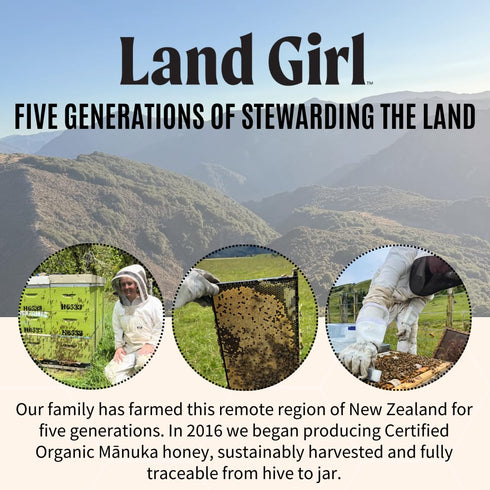 Land Girl 15+, 550+, 8.8 oz Organics New Zealand Raw Premium Manuka Honey | Monofloral, USDA Certified Organic