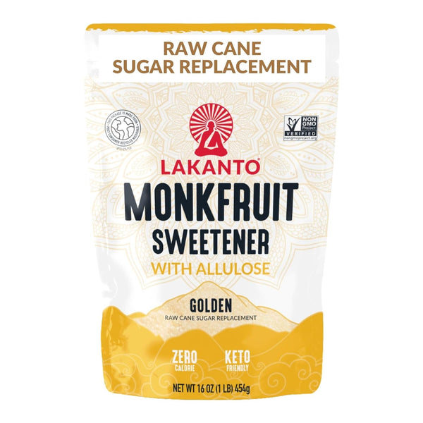 Lakanto Golden Monk Fruit Sweetener with Allulose - Raw Cane Sugar Substitute,
