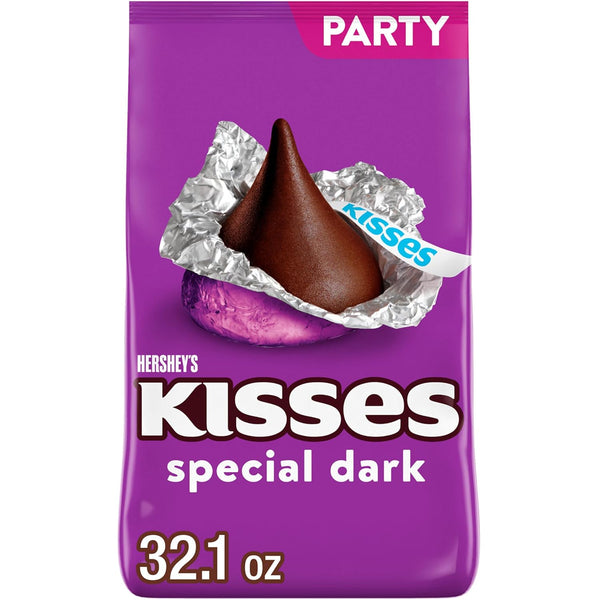 HERSHEY'S KISSES SPECIAL DARK Mildly Sweet Chocolate Candy Party Pack, Great Holiday