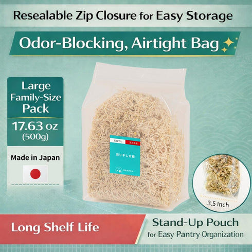 Kirishima Natural Foods 17.6 oz (500 Kirishima Dried Daikon Radish, big size, g), Cut Dried Radish, With Zipper, Made