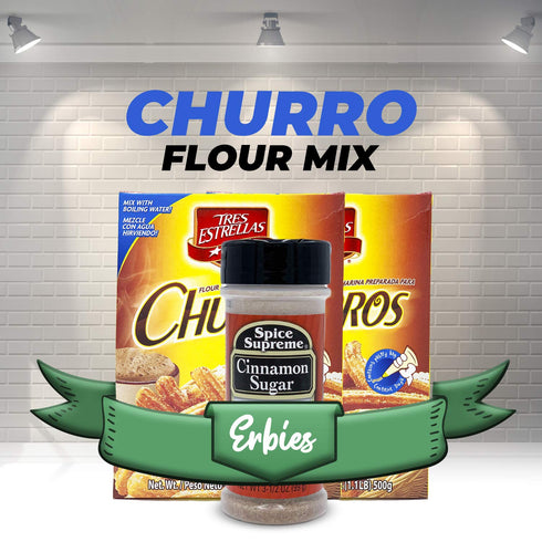 3 Tres Estrellas Churros Mix with Spice Supreme Cinnamon Sugar, Pc. Bundle, Authentic Mexican Batter Powder for Crunchy