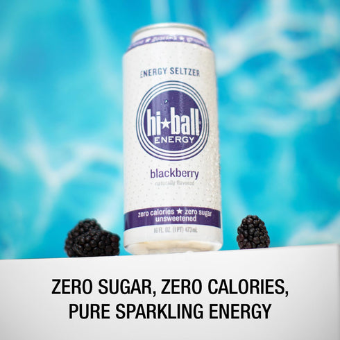 B12 B6,Sugar 16 Oz,Blackberry,(Pack 16) Hiball Clean Energy Seltzer Water,Caffeinated Sparkling Water Made with Vitamin