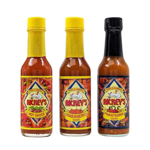 RICKEY'S Spicy Lover's Pack, Gourmet Hot Sauce of Original, Habanero, and Phantasma