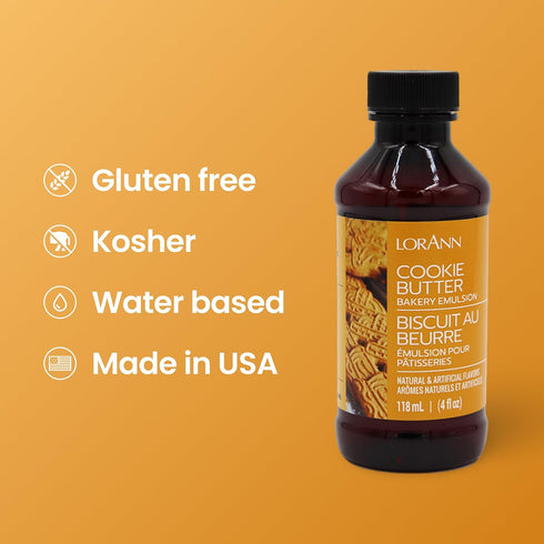 LorAnn Oils Cookie Butter Bakery Emulsion - Ideal for Cakes, Cookies & Desserts, Gluten-Free, 4 Oz