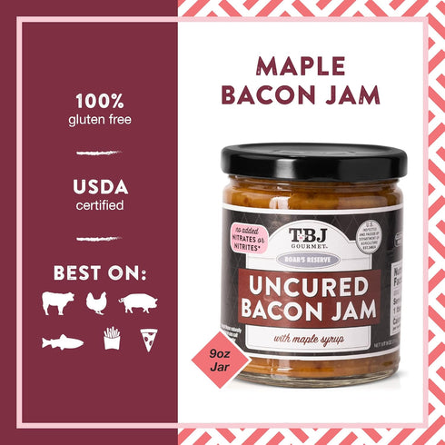 TBJ Gourmet Maple Bacon Jam - Bacon Top Ingredient - Premium Spread No Preservatives