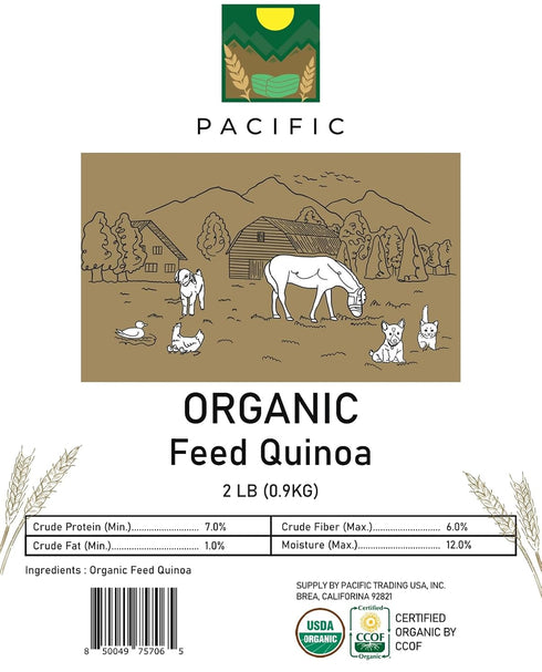 Packed 2Lbs Pacific Organic Petfood Organic Feed Quinoa | Rich with Fiber & Minerals | USDA and CCOF Certified | in USA