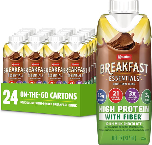 Carnation Breakfast Essentials High Protein with Fiber Ready-to-Drink, 8 FL OZ Carton,