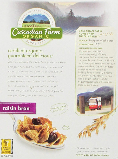 12 oz (Pack 3) Cascadian Farm - Organic Raisin Bran Cereal, Organic, Whole Grain