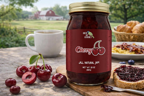 2 20 Green Jay Gourmet Cherry Jam - All-Natural Fruit Jam with Cherries & Lemon Juice - Vegan, Gluten-free Jam