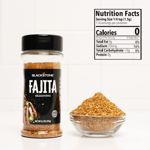 Blackstone 4230 Fajita Powder for Veggies, Chicken, Beef, Poultry, Steaks, Fries-Authentic Mexican Taste with Paprika, Cumin, and Garlic, All-Purpose Griddle Seasoning Mix, 6.2 Oz, Multicolored