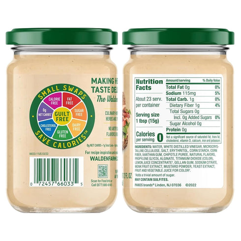 12 oz Walden Farms Chipotle Mayo Zero Calorie, Sugar Free, Keto & Fat Free Spicy Vegan Mayonnaise Alternative