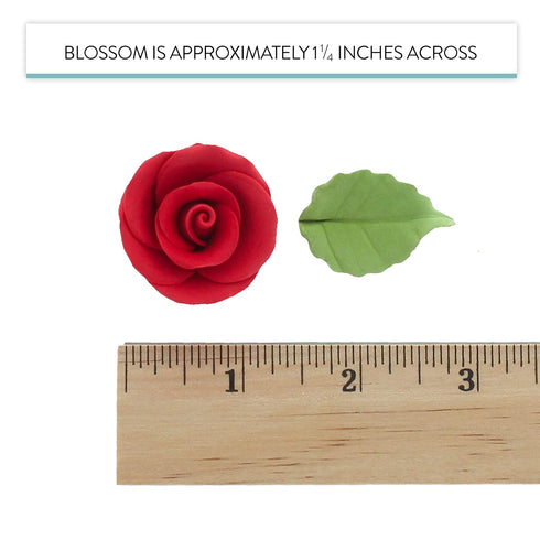 24 Count Global Sugar Art Premium Wedding & Party Edible Rose Cake & Cupcake Sugar Flowers, Red, with Leaves by Chef