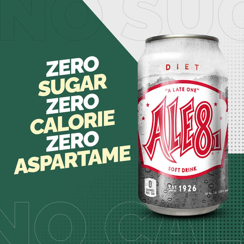 8 12 Pack, 12 Oz Pack 12 Ale One Ginger Ale Soda with a Caffeine Kick & Hint of Citrus - Original Flavor - Zero Sugar