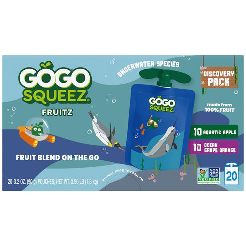 Pack, 3.2 oz (Pack 20), GoGo squeeZ No Sugar Added Applesauce and Fruit Puree Underwater Species Discovery Aquatic