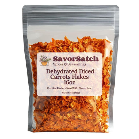 SavorSatch Dried Carrots - 16 oz Diced, Dehydrated | Resealable Pouch, Certified Kosher,
