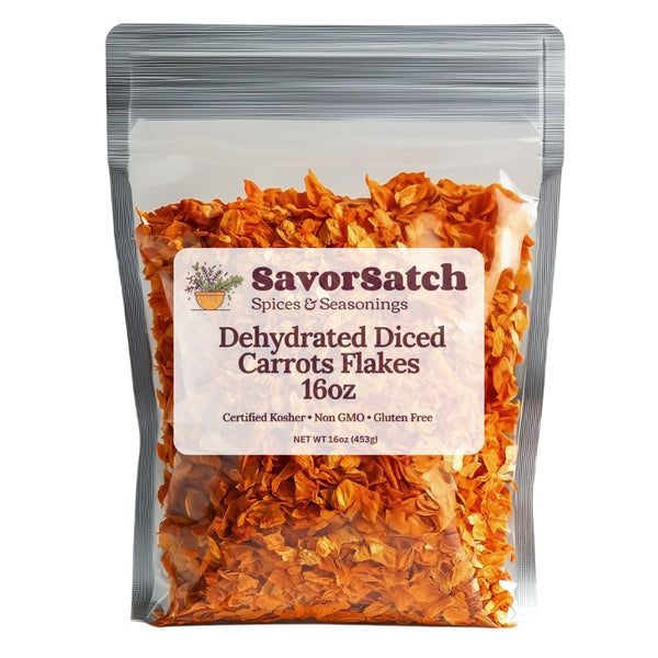 SavorSatch Dried Carrots - 16 oz Diced, Dehydrated | Resealable Pouch, Certified Kosher,