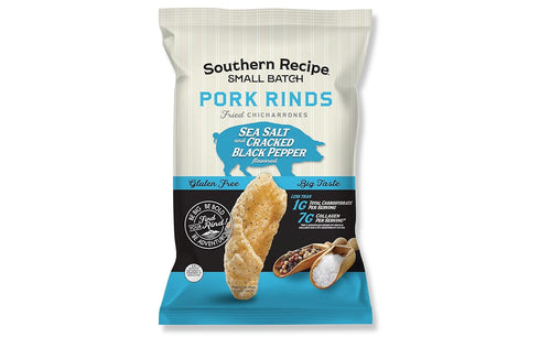 7g 4 Oz (Pack 6) Southern Recipe Small Batch Pork Rinds | Sea Salt & Cracked Black Pepper Chicharrones | Keto Friendly