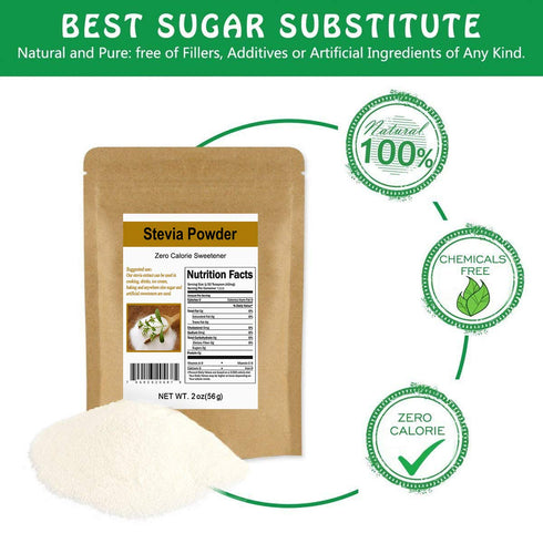 CCnature Stevia Powder Extract Natural Sweetener, Zero Calorie Sugar Substitute, 2 oz