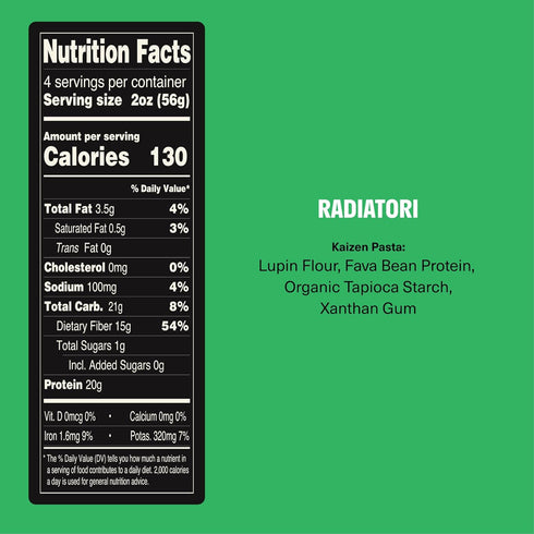 20g (6g 8 Pack 3 Kaizen Radiatori Protein Pasta, Protein, Low Carb Net Carbs), Keto-Friendly, Gluten-Free, Plant-Based