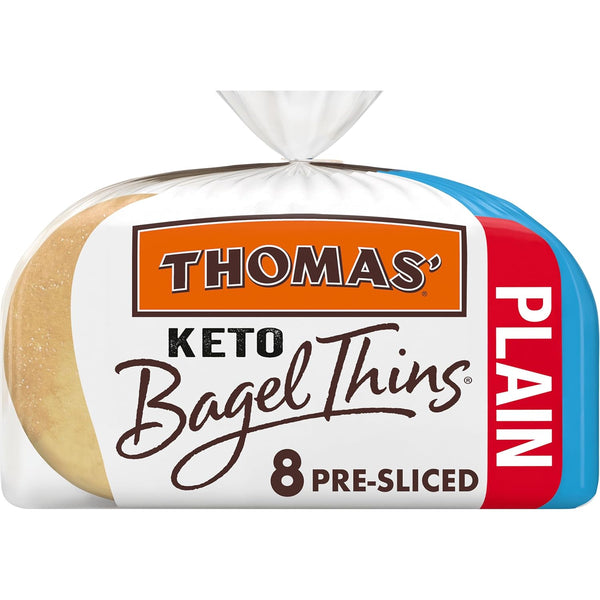 THOMAS' Keto Plain Bagel Thins, 8 count, (1.63 oz each), Bagels, 13 oz
