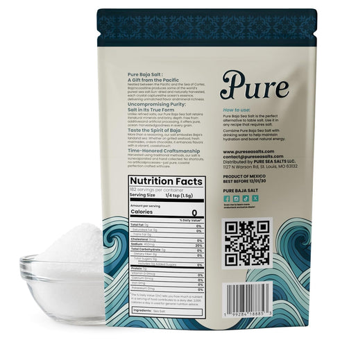 0.6 lb. 100% Pure Baja Mineral Sea Salt, Fine Ground, Organic, Unrefined, Mineral-Rich, Low Sodium, for Cooking