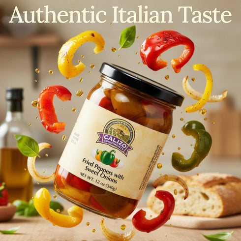 12 oz Calizo Condiments Fried Peppers & Sweet Onions Jar Small Batch Italian Recipe, Gourmet Topping for Sandwiches