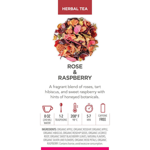3550 Teabloom Rose and Raspberry Loose Leaf Herbal Tea with Rose Petals & Berries | Floral Fruit Caffeine-Free Blend |