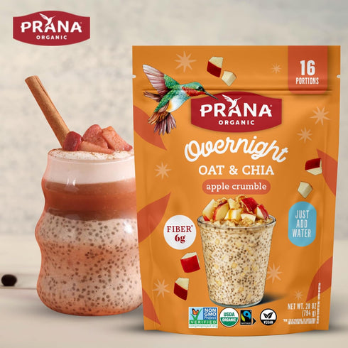 28 oz 2 Pack Prana Organic Overnight Chia with Oats Apple Crumble | Rich in Fiber & Protein, Vegan, Non-GMO | Ready