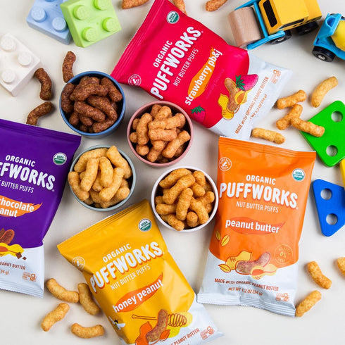 3.5 (Pack 3) Puffworks Original Organic Peanut Butter Puffs, Plant-Based Protein Snack, No Added Sugar, Gluten