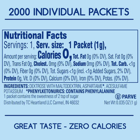 HEARTLAND Packets, 2000 Count Complements Zero Calorie Aspartame Blue Sweetener