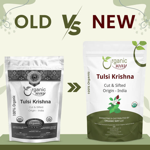 (1LBS 16Oz) Organic Way Tulsi/Holy Basil (Krishna) Cut & Sifted (Ocimum Tenuiflorum) - Herbal Tea | Organic & Kosher