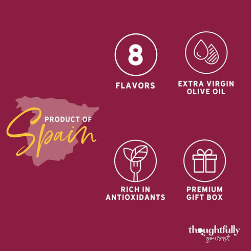 Set, Set 8 Thoughtfully Gourmet, Olive Oil Sampler Gift Premium Extra-Virgin Olive Oil from Spain, Natural Flavors