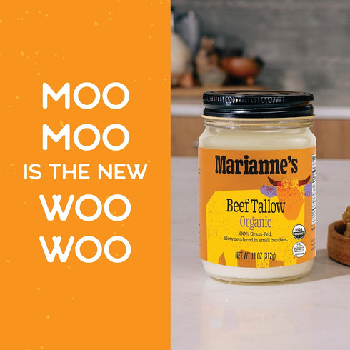 100% Mariannes Organic Beef Tallow: Grass-Fed Cooking Fat for Roasting, Frying & High-Heat Cooking, Rich Savory Flavor